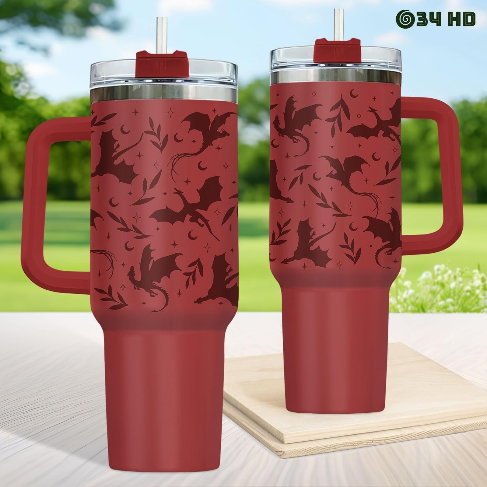 40oz Fantasy Dragon Tumbler with Handle & Straw   Insulated Travel Mug for Coffe2
