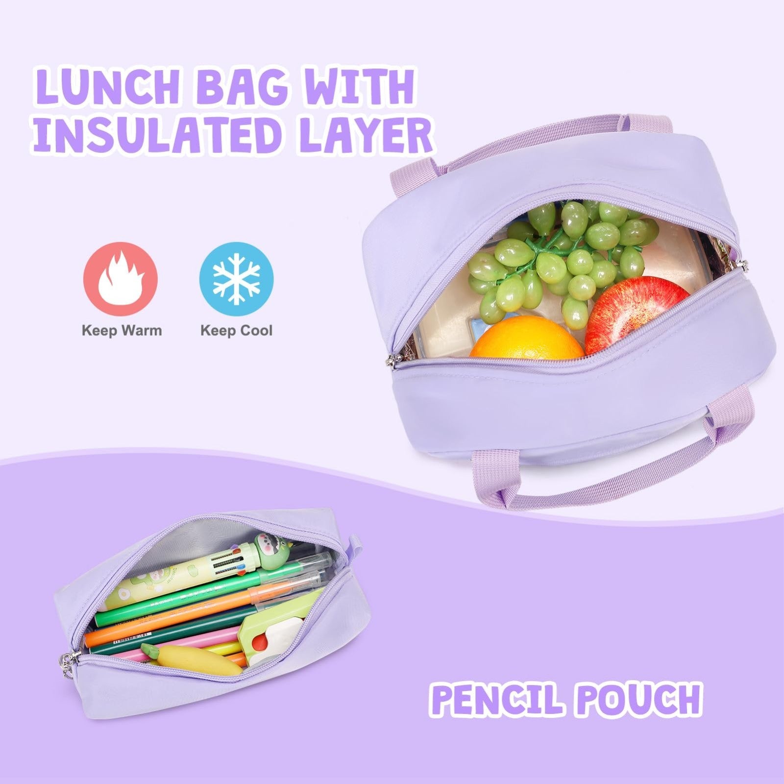 Stylish Girls Backpack Set with Lunch Bag & Pencil Pouch   Teen Laptop Bookbag,5