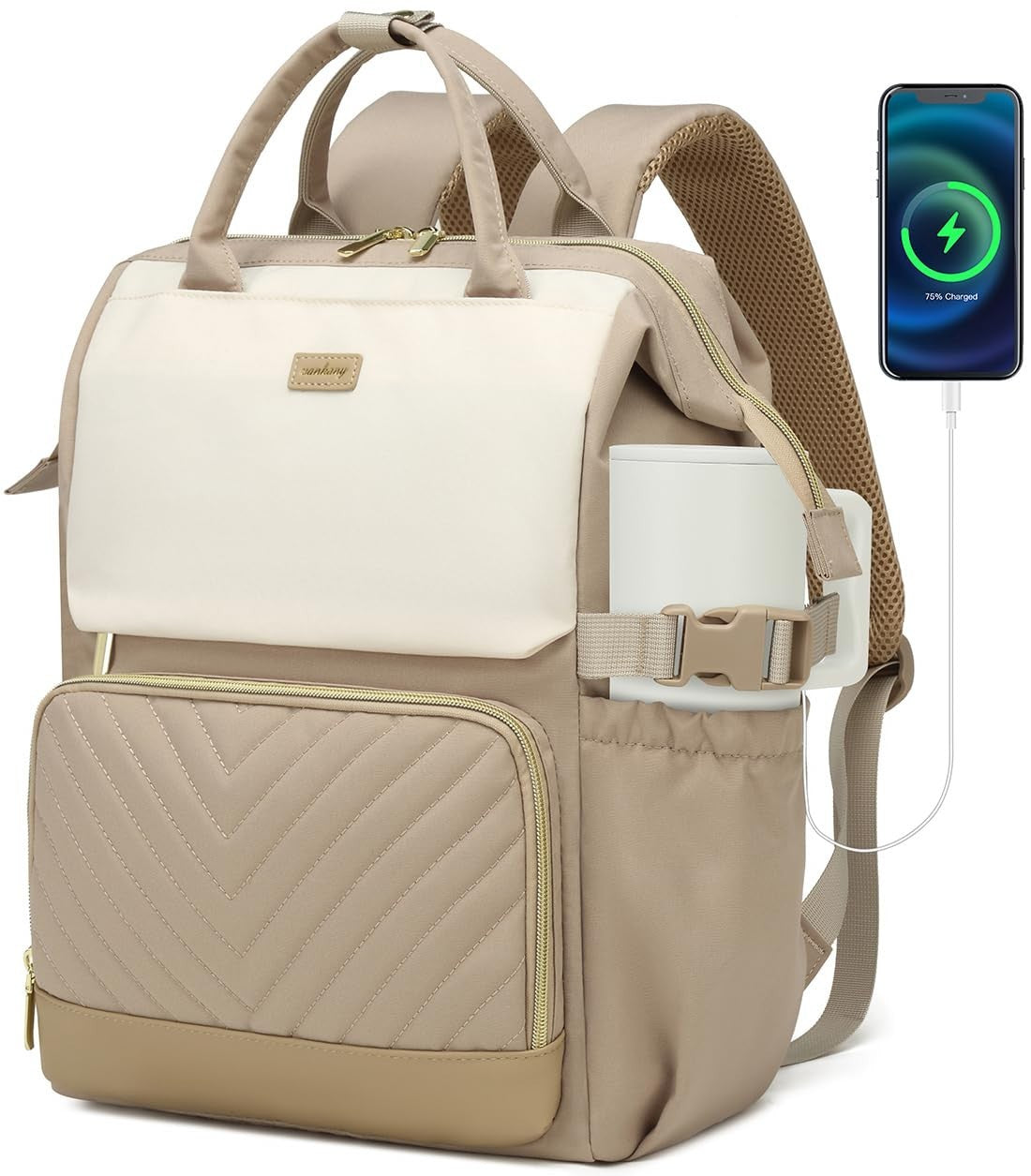 Stylish Laptop Backpack for Women, College Bookbag with USB Charger & Cup Holder1