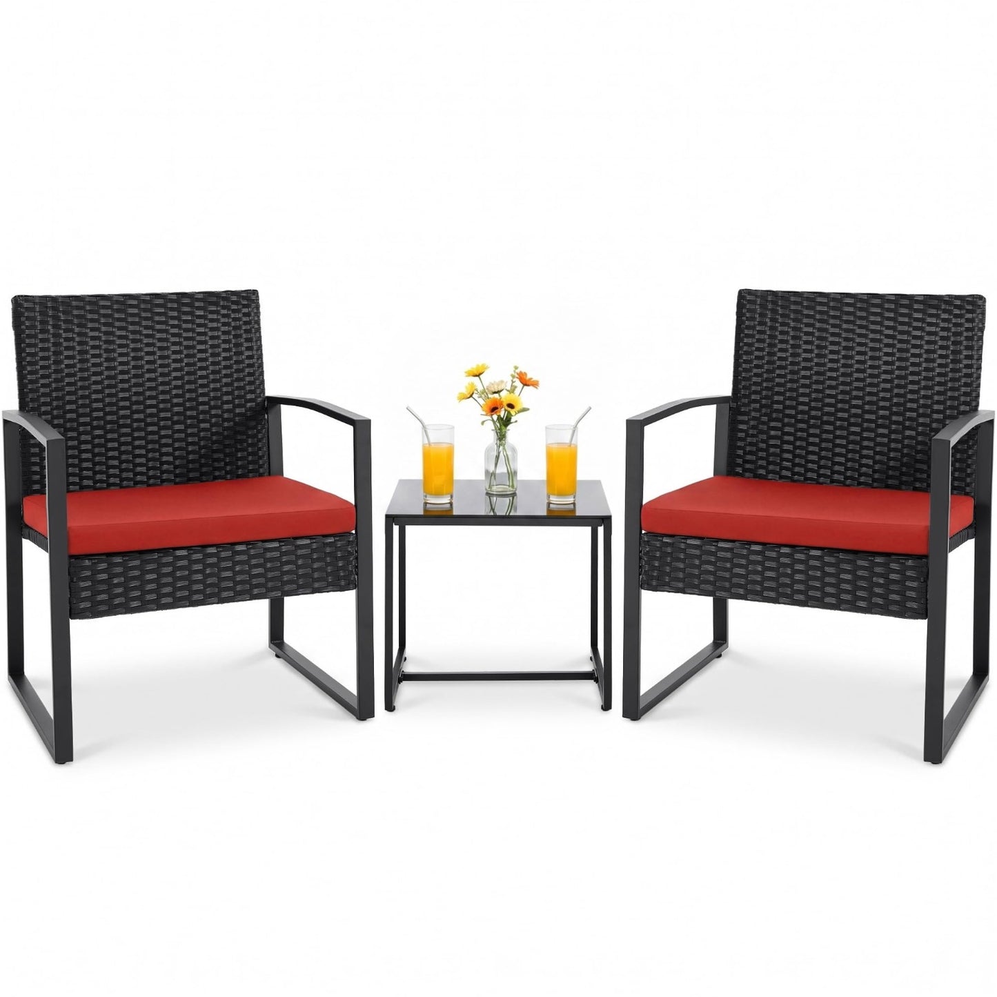 3 Piece Outdoor Wicker Patio Furniture Set   Modern Rattan Bistro Chairs & Table1