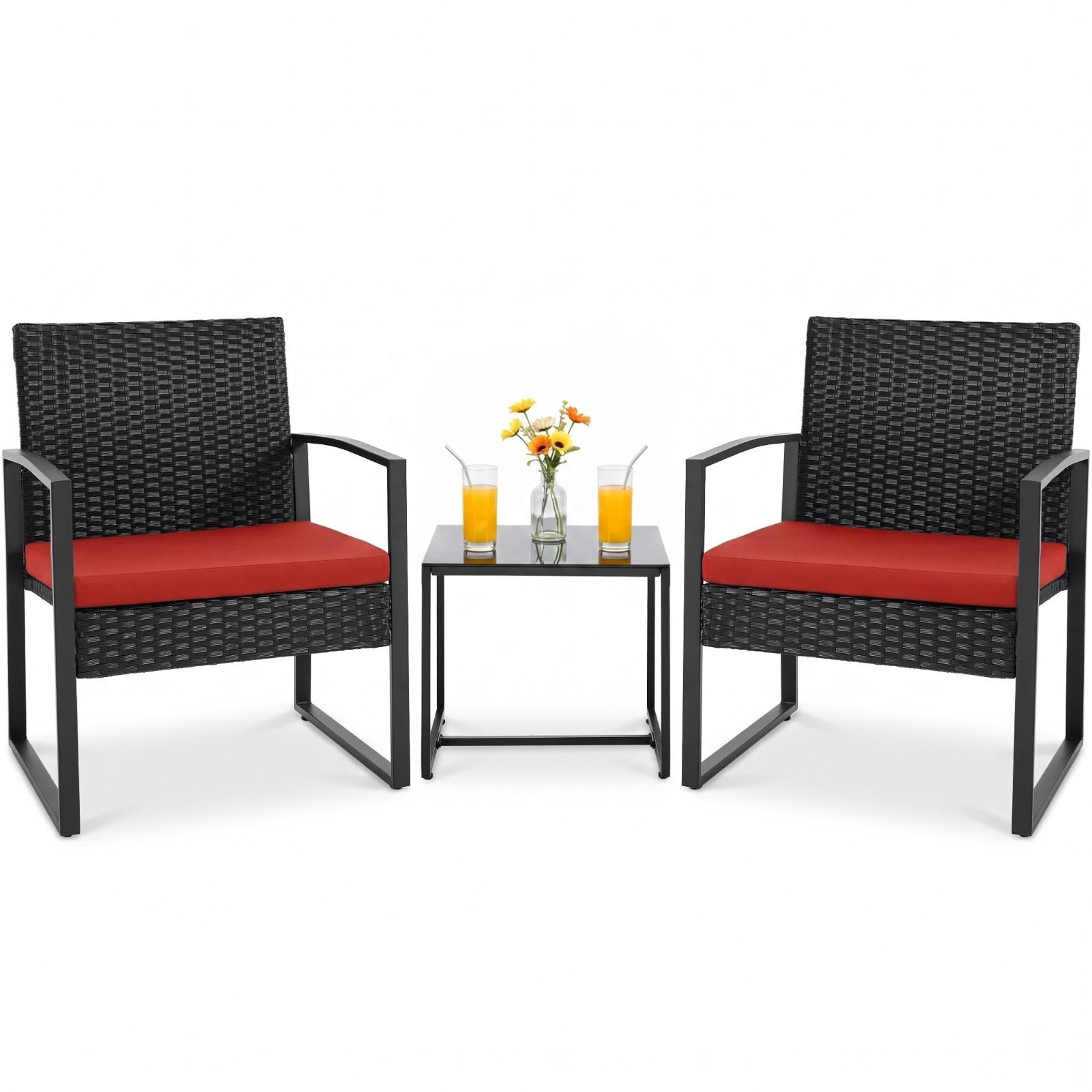3 Piece Outdoor Wicker Patio Furniture Set   Modern Rattan Bistro Chairs & Table1