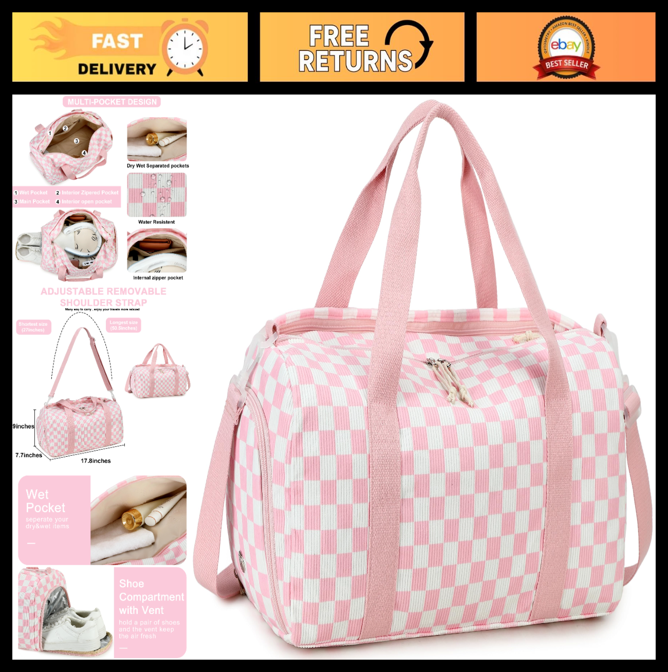 Cute Girls Duffle Bag with Shoes Compartment & Wet Separation - Waterproof Gym T0