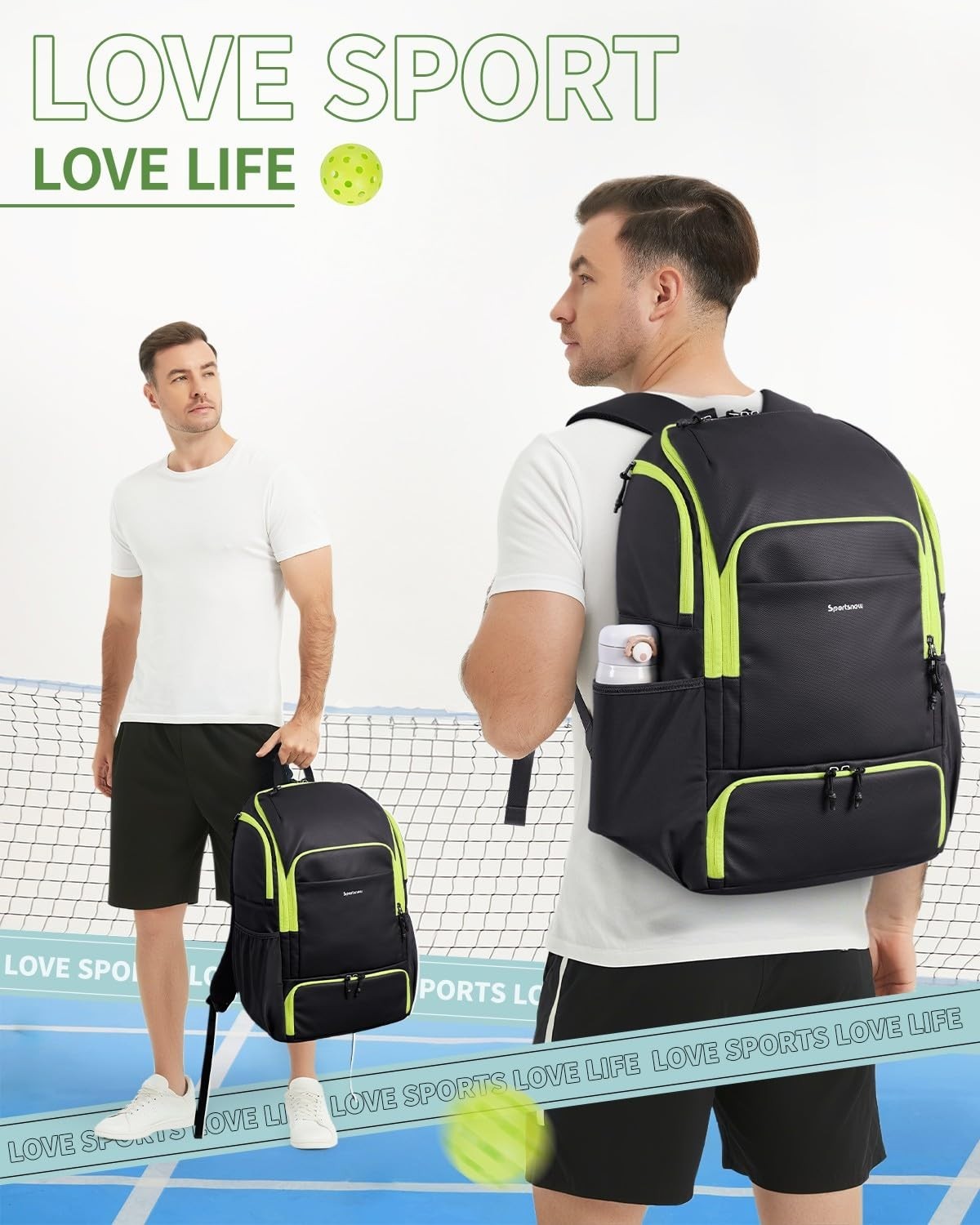 Waterproof Pickleball Bag with Shoe Compartment & Fence Hook | 30L, 2 Pockets, A7
