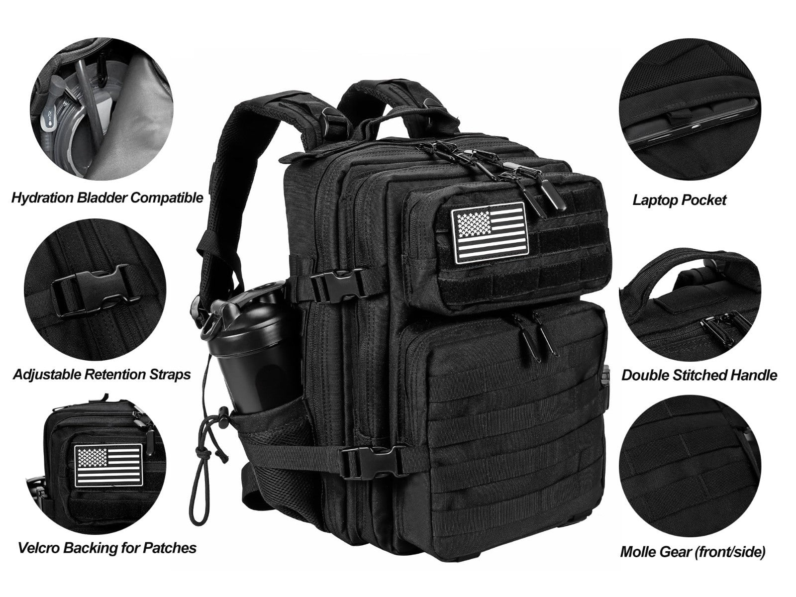 Tactical Military Backpack 25L/35L Army Assault Pack Rucksack with Water Bottle4