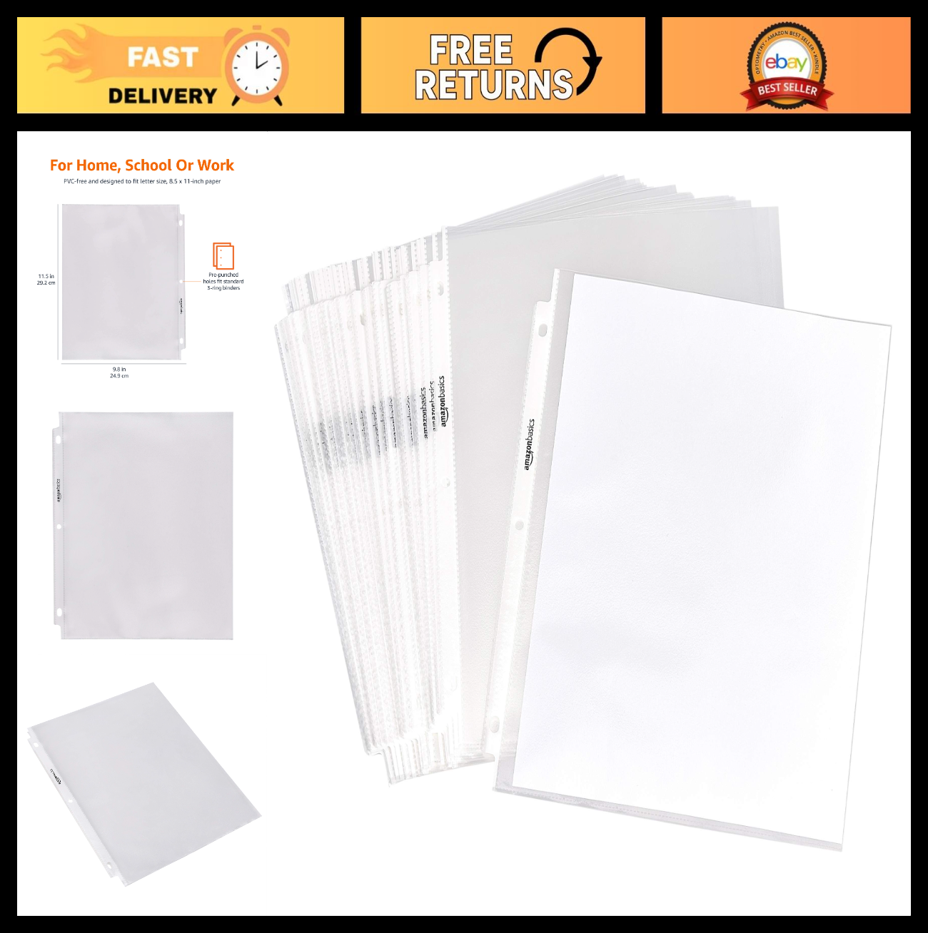 Clear Sheet Protectors for 3 Ring Binder, Non Glare, Top Loading, 8.5x11", 1200 0