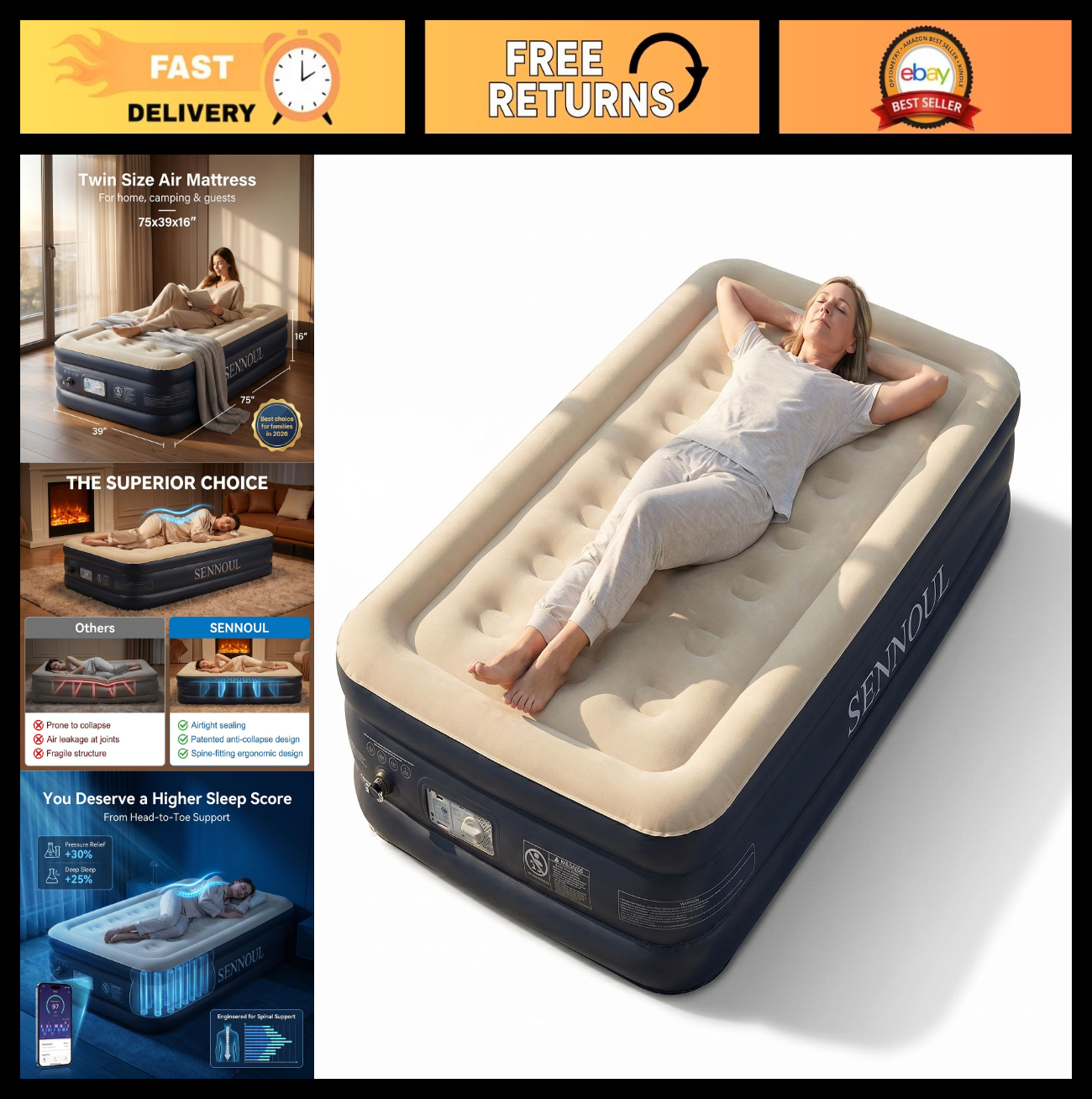 Inflatable Twin Air Mattress with Built in Pump, Fast Inflation, Foldable for Ho0