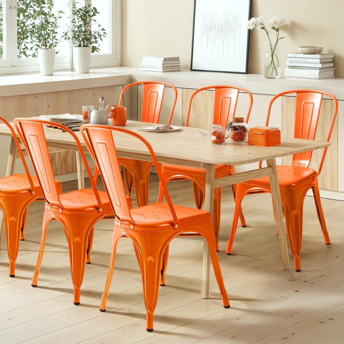 Stackable Metal Dining Chairs Set of 4   Chic Bistro Cafe Side Chairs, Indoor/Ou2