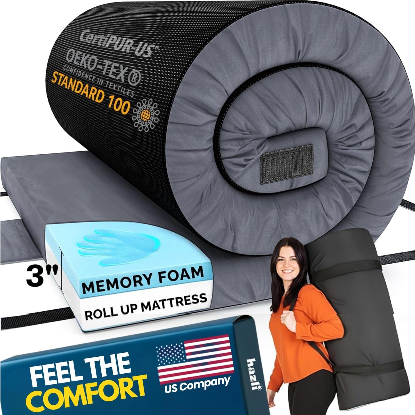 Memory Foam Camping Mattress Pad   Portable Roll Up Sleeping Mat for Adults   Ce1
