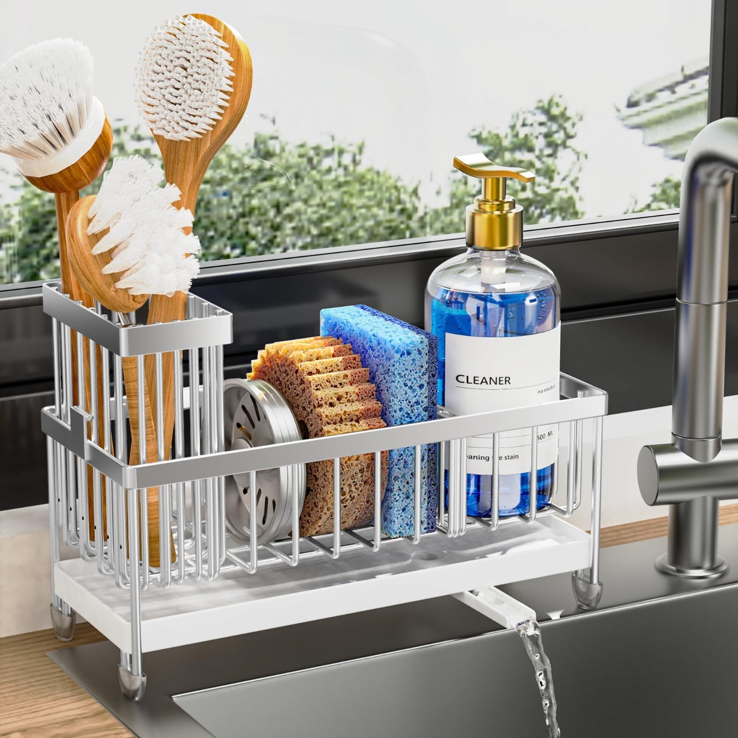 Kitchen Sink Sponge Holder Caddy Organizer, Rustproof 304 Stainless Steel, Count0