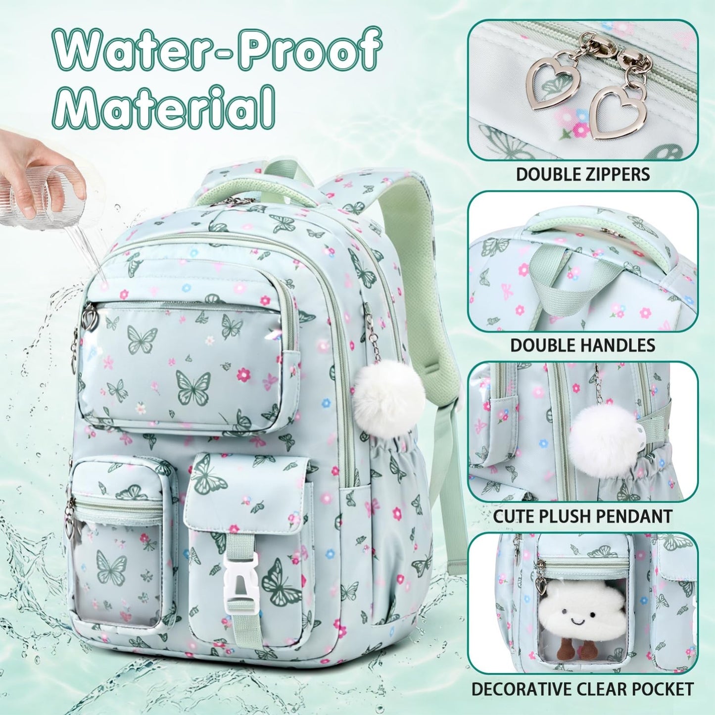 4PCS Girls Backpack Set with Lunch Box & Pencil Case   Stylish School Bags for K3