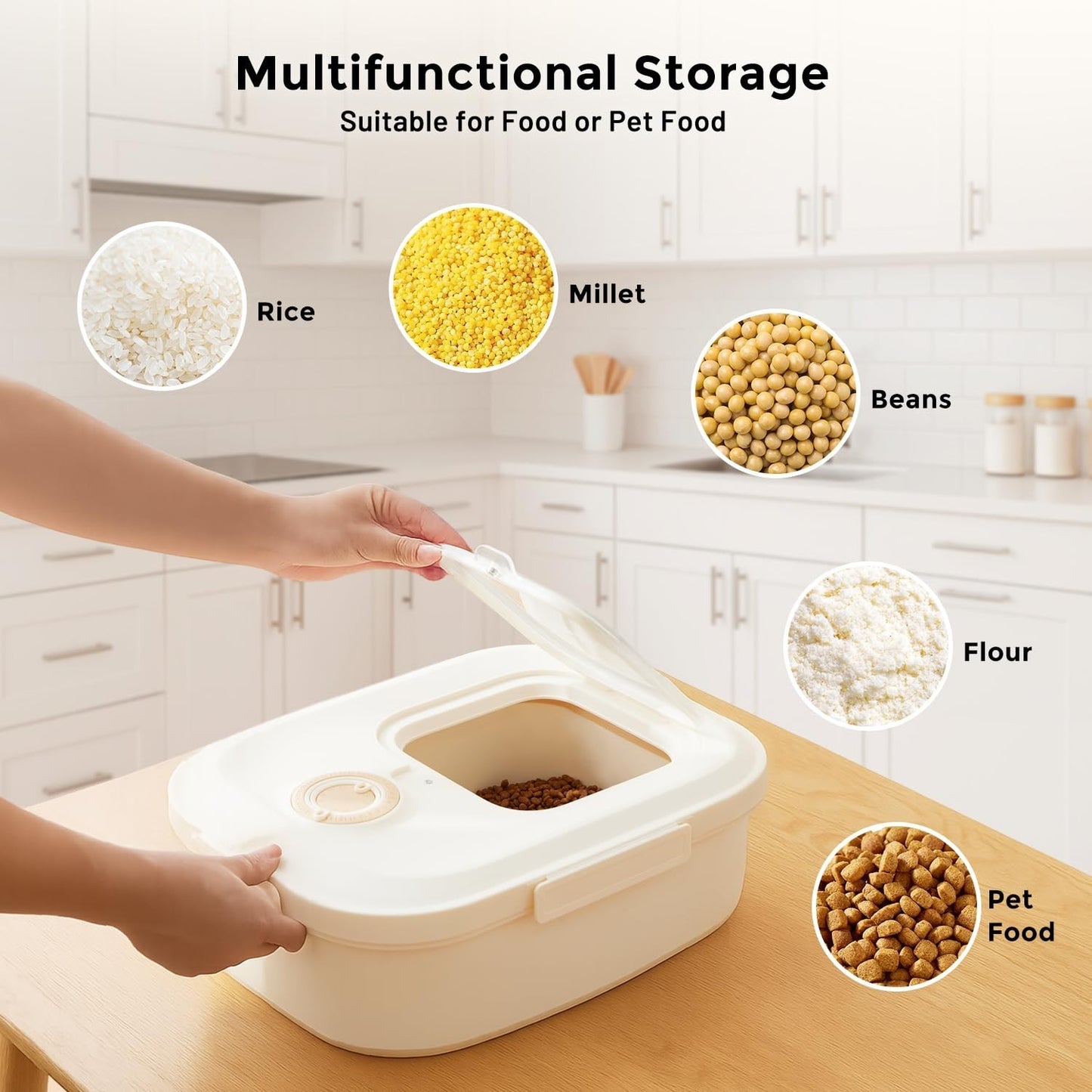 Large Airtight Dog Food Storage Container 40-50lbs, Collapsible with Wheels, Sco7