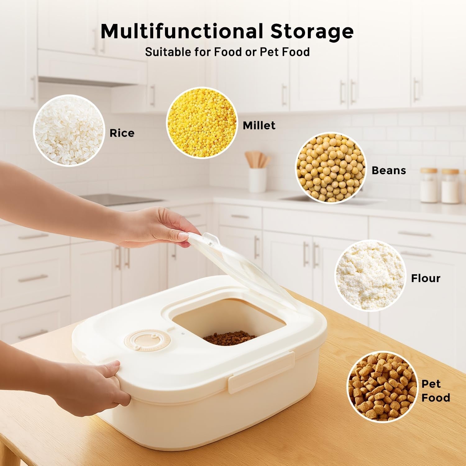 Large Airtight Dog Food Storage Container 40-50lbs, Collapsible with Wheels, Sco7