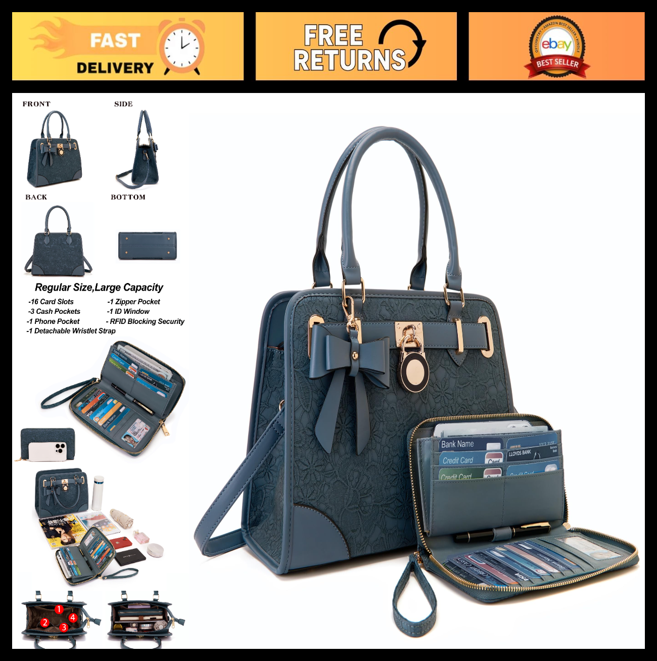 Versatile Women's Handbag - Stylish Tote, Satchel & Shoulder Bag, Wallet Include0