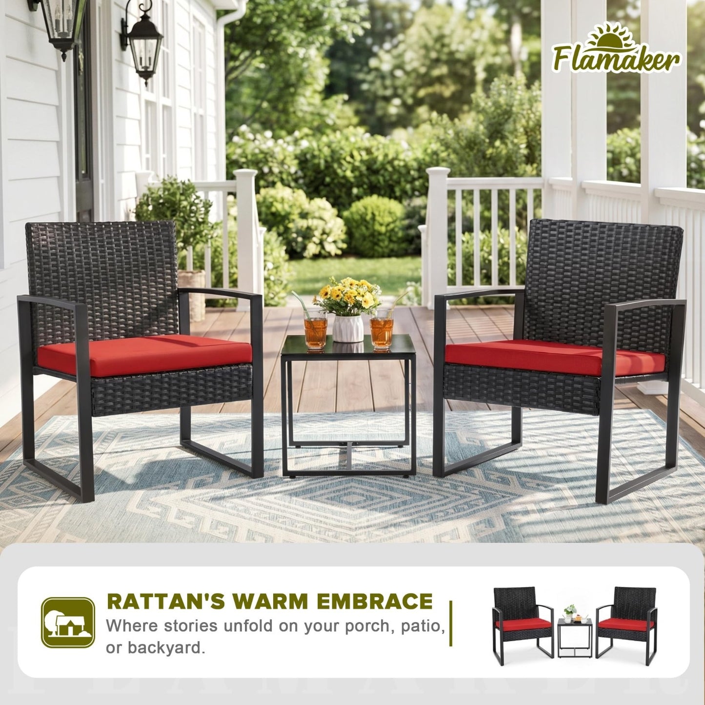 3 Piece Outdoor Wicker Patio Furniture Set   Modern Rattan Bistro Chairs & Table3