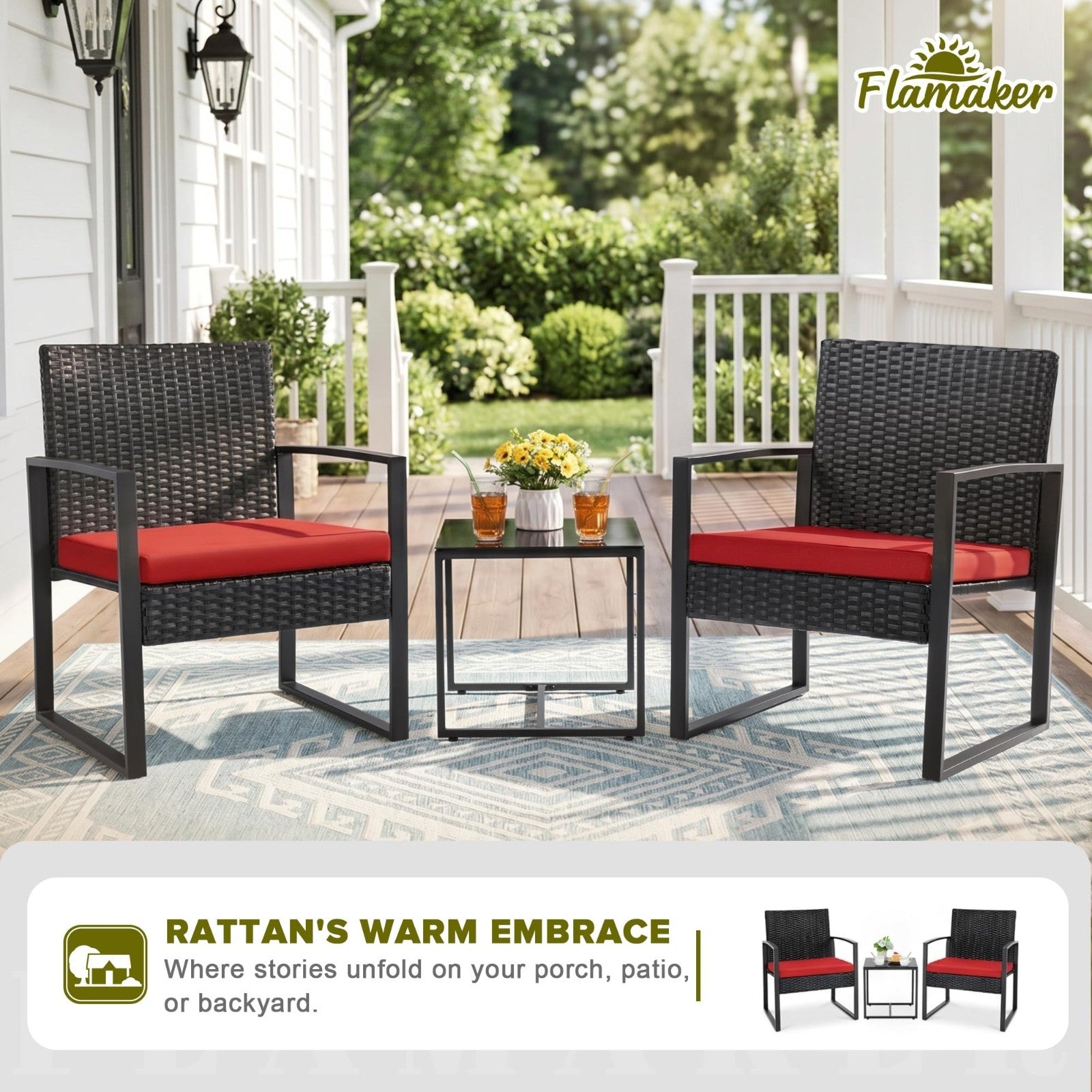 3 Piece Outdoor Wicker Patio Furniture Set   Modern Rattan Bistro Chairs & Table3