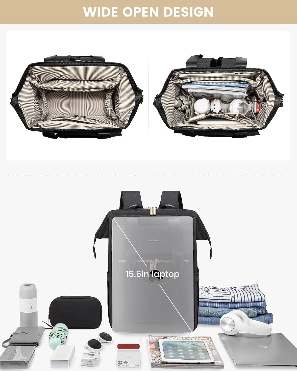 Stylish 15.6" Laptop Backpack for Women, USB Port, Waterproof Travel Bag, 2PCS8