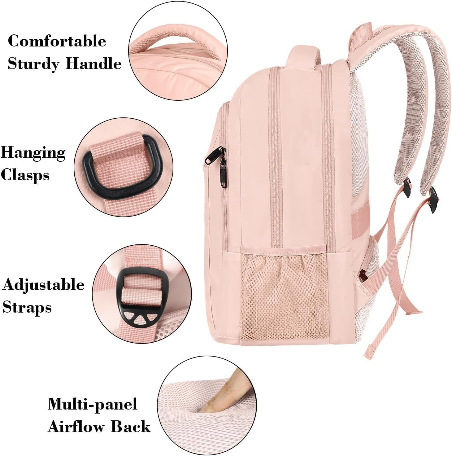 Cute Pink 15.6 Inch Laptop Backpack, Stylish Travel Bag for Women, School & Work3