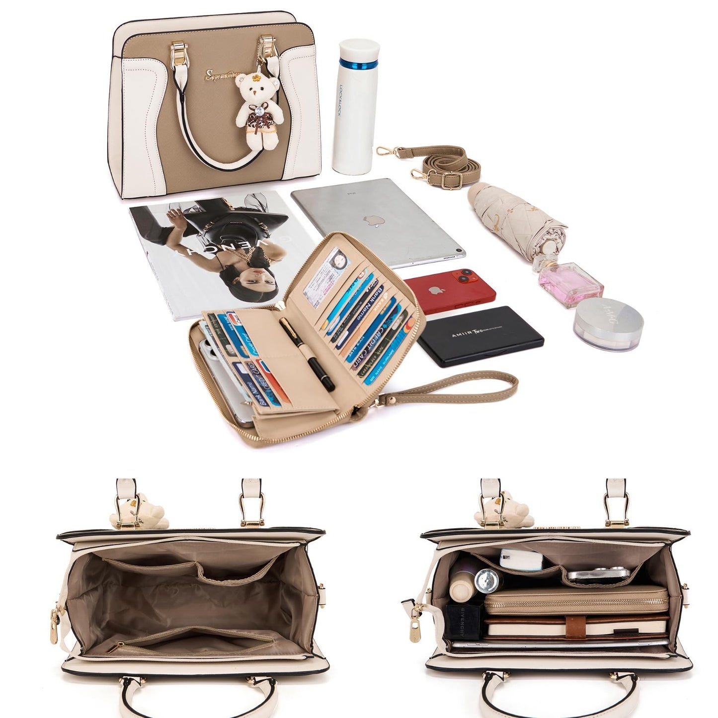 Stylish 3pcs Women's Shoulder Handbags Set - Satchel, Purse & Wallet Combo4