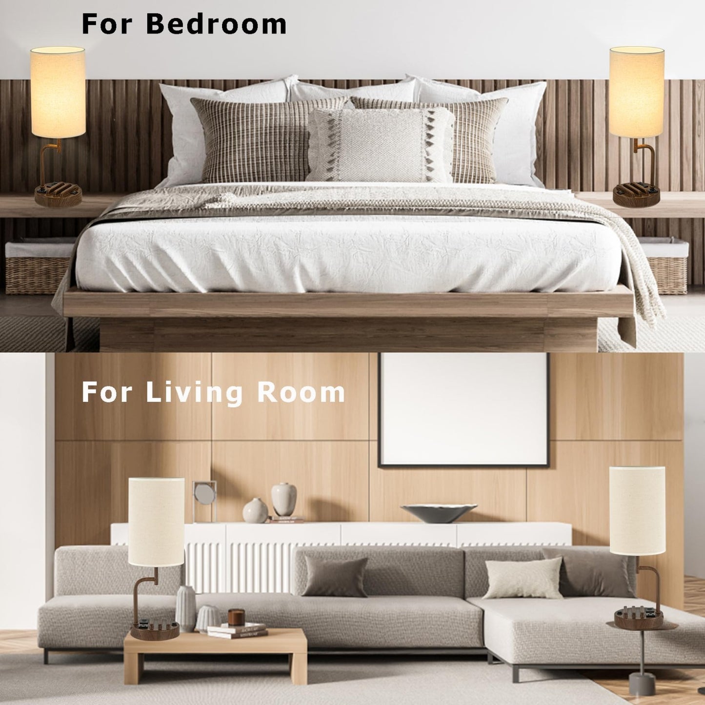 Modern Table Lamp with 3 USB Ports & AC Outlet, Bedside Desk Light, Pack of 24