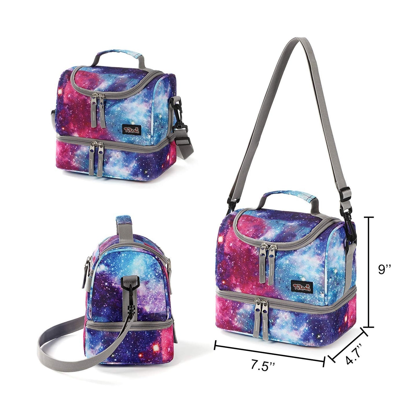 Wheeled Kids Rolling Backpack 18" with Lunch Bag, Double Handle, Galaxy Design2