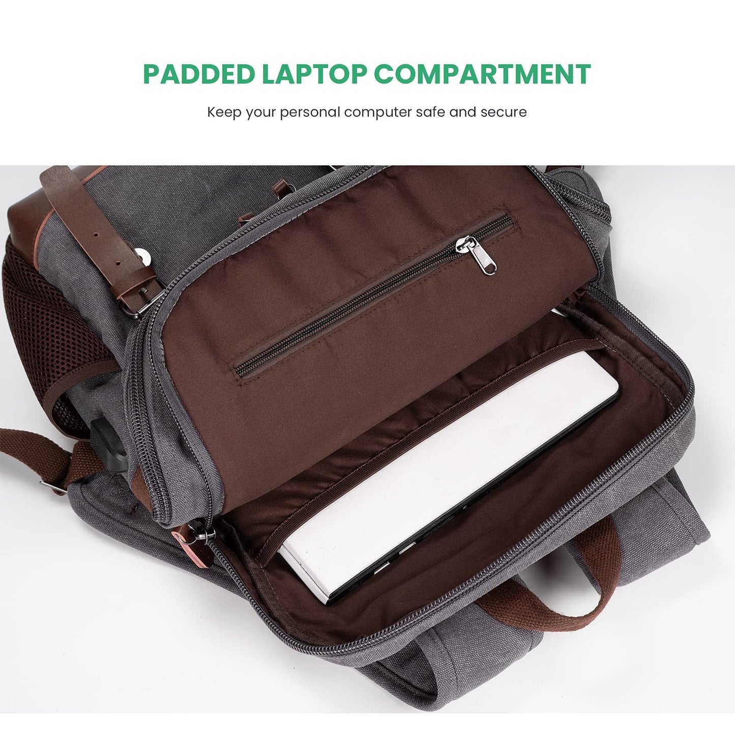 Vintage Canvas Laptop Backpack with USB Charging Port, Fits 15.6" Computer Bag3
