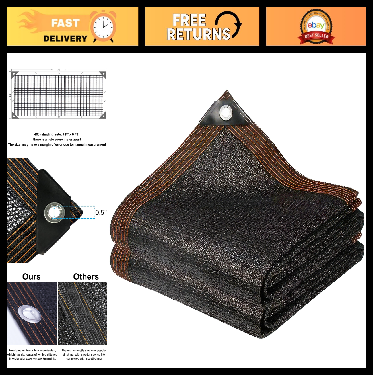 40% Shade Cloth 4x8 FT - Breathable Mesh Tarp for Garden, Plants, Patio & Coop C0