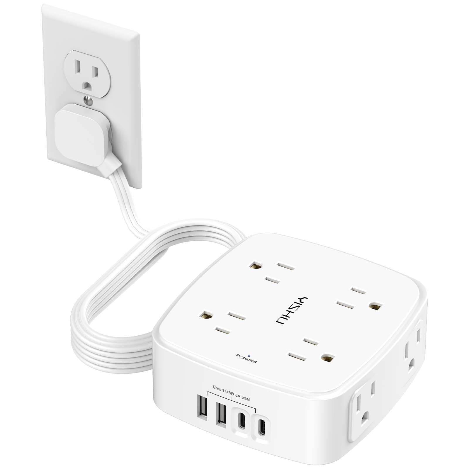 10 Ft Surge Protector Power Strip   8 Outlet Power Hub, 4 USB Ports, Flat Cord,1