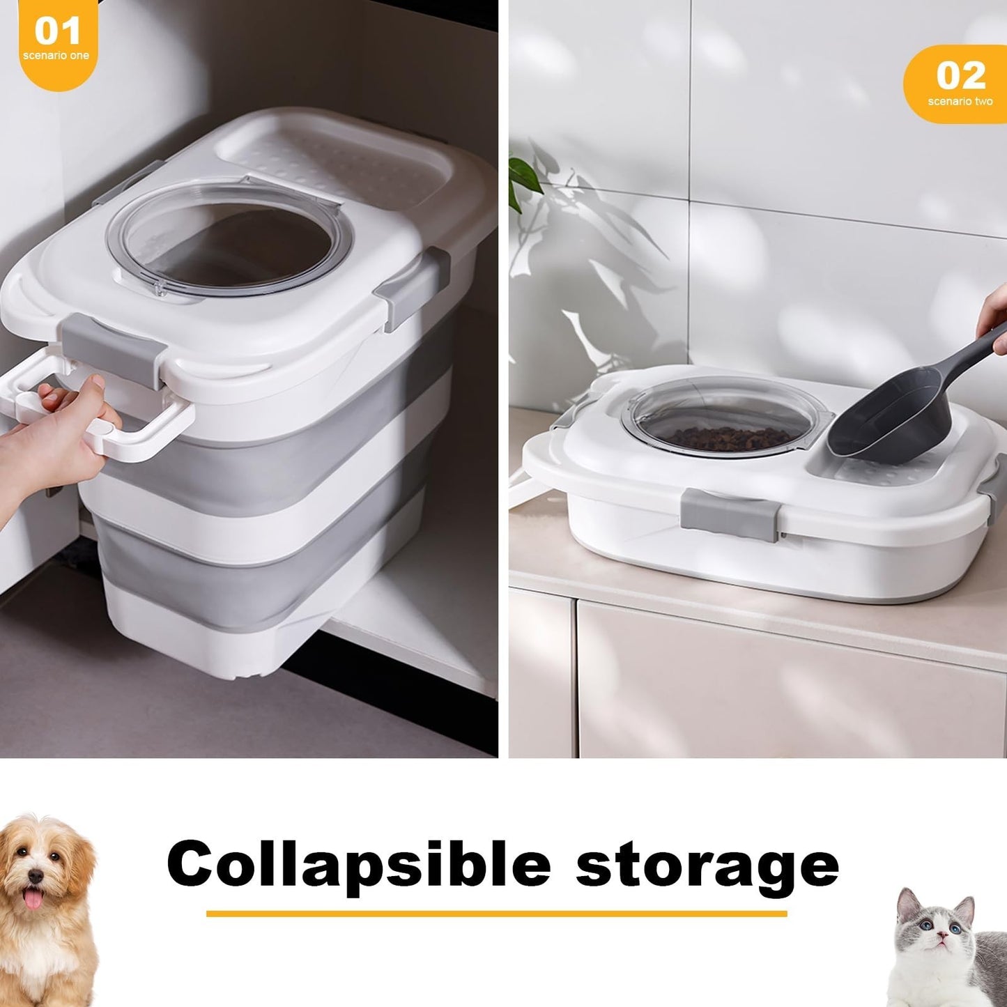Collapsible 25 lbs Pet Food Storage Container with Scoop - Dog, Cat, Bird, Litte3
