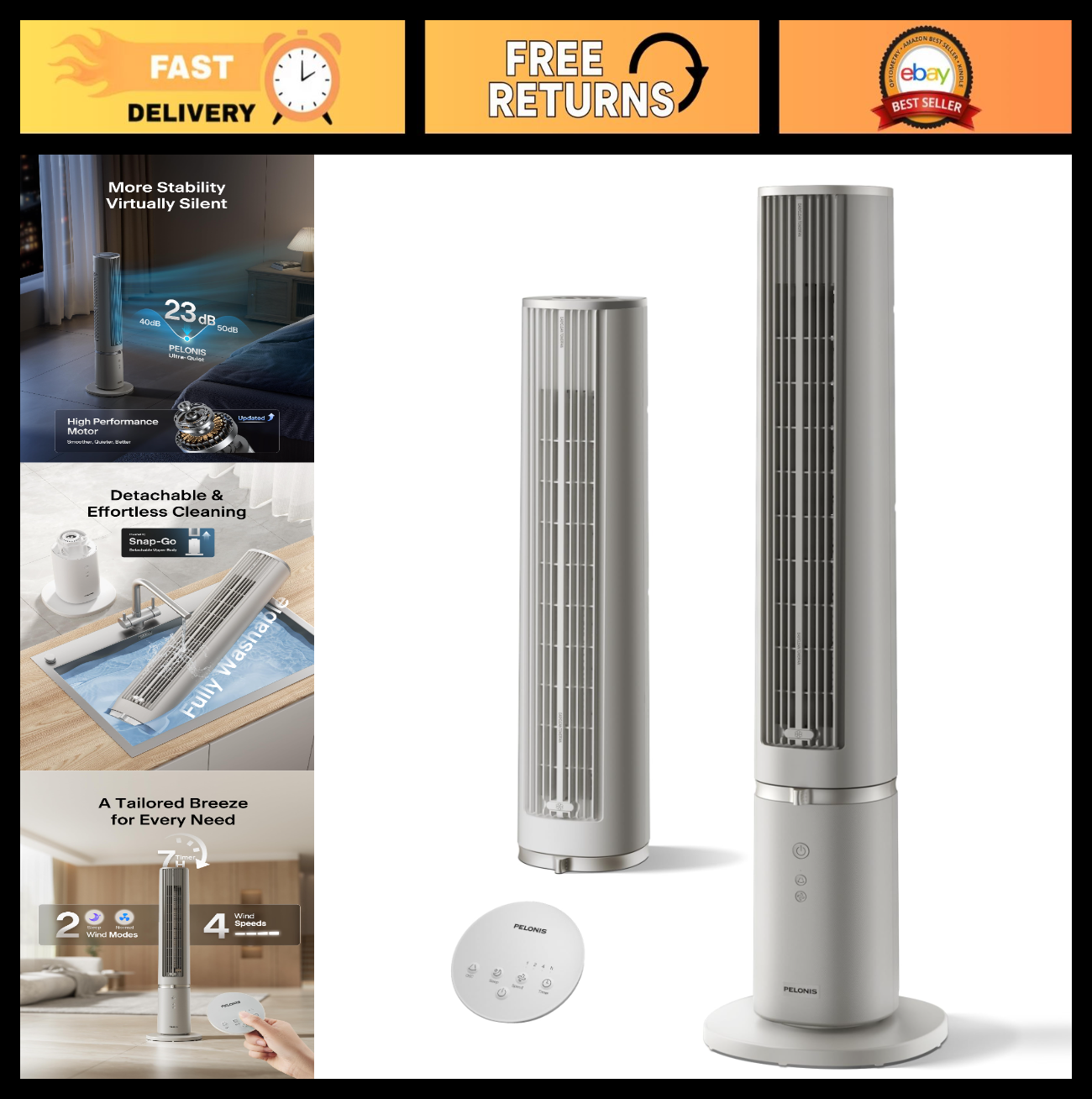40 Inch Oscillating Tower Fan with Remote   Quiet, 4 Speeds, 90° Oscillation, 200