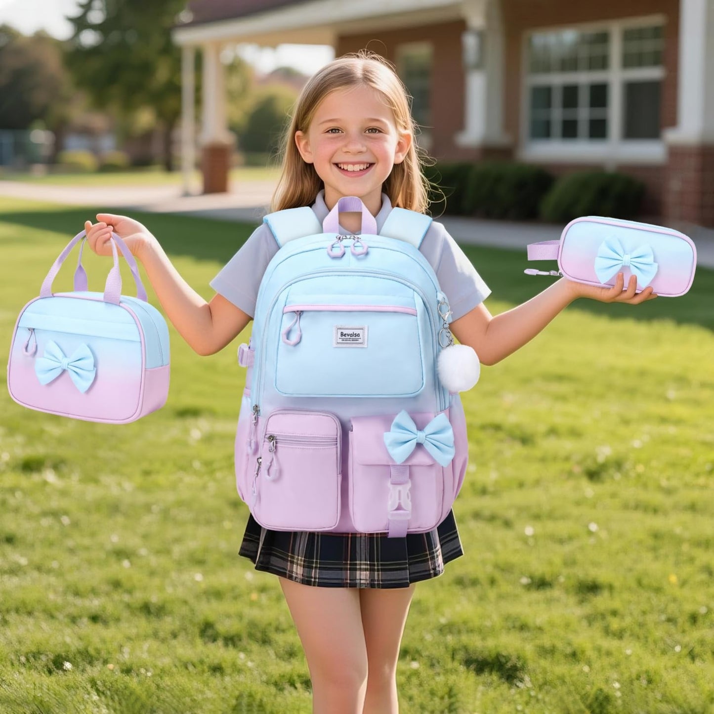 Cute Bow Backpack for Girls   School Bag Set with Lunch Bag & Pen Case6