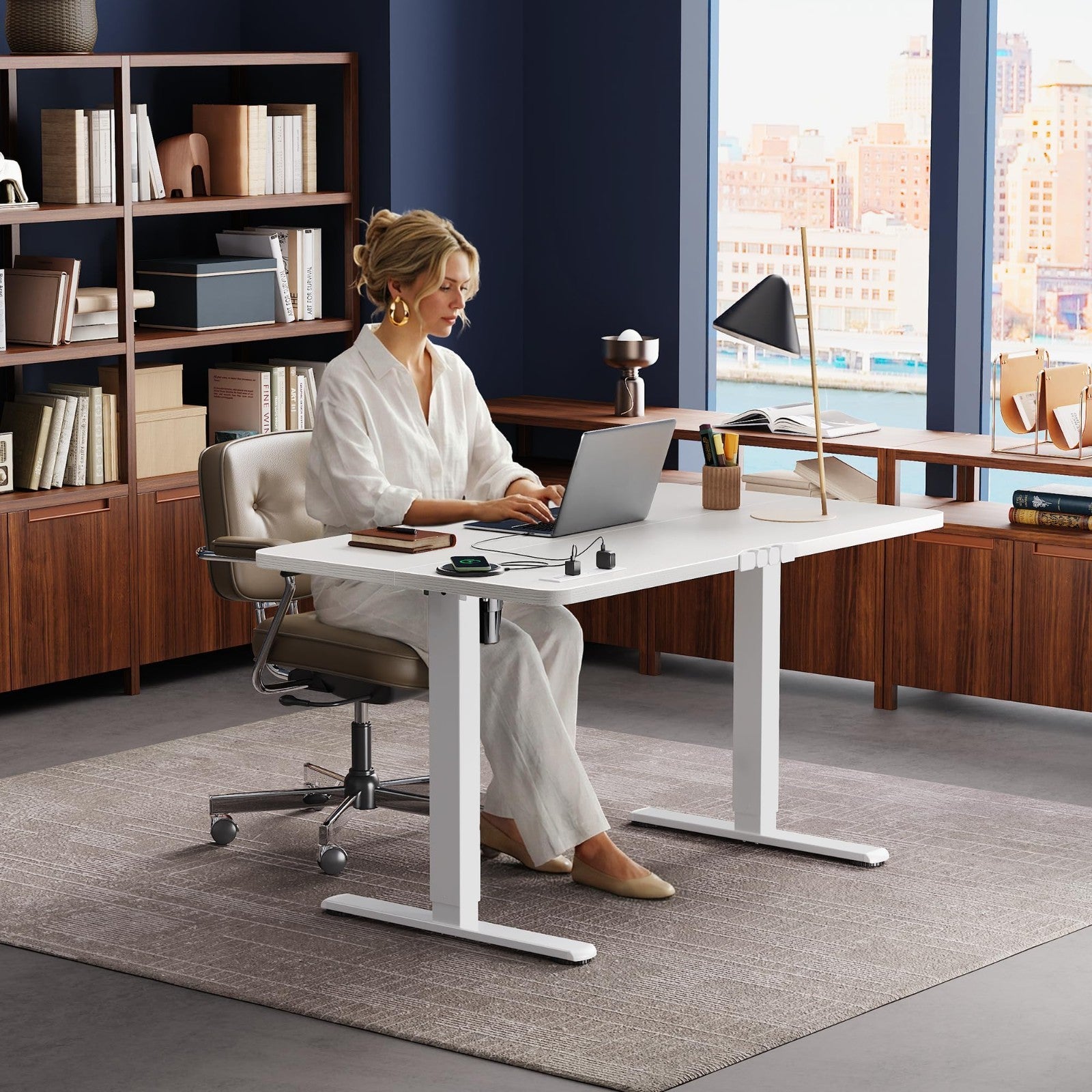 Height Adjustable Electric Standing Desk with USB-C, Power Outlets, 47x24 Inch -7