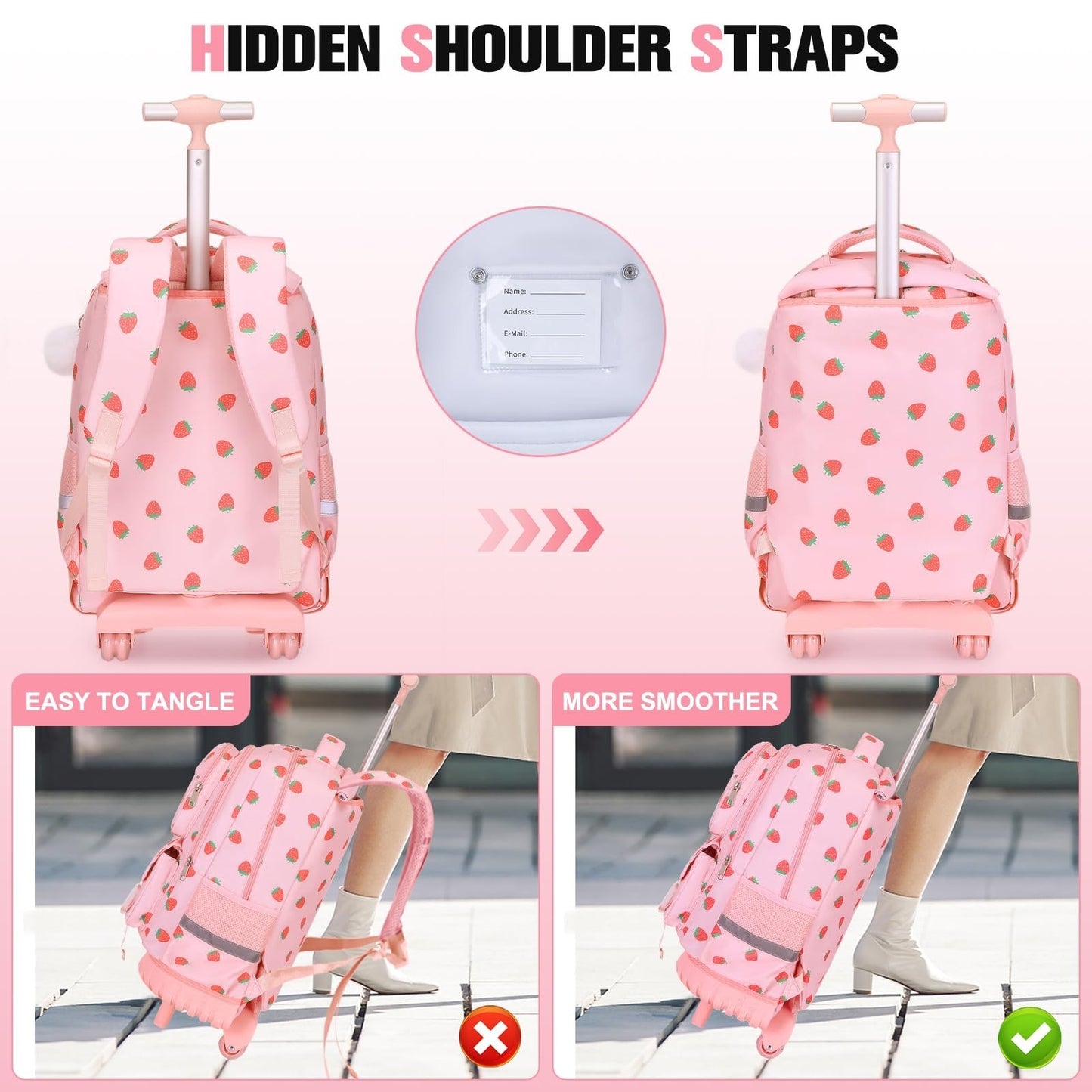 Rolling Backpack for Girls with Lunch Bag & Pencil Pouch   Wheeled Bookbag for S4