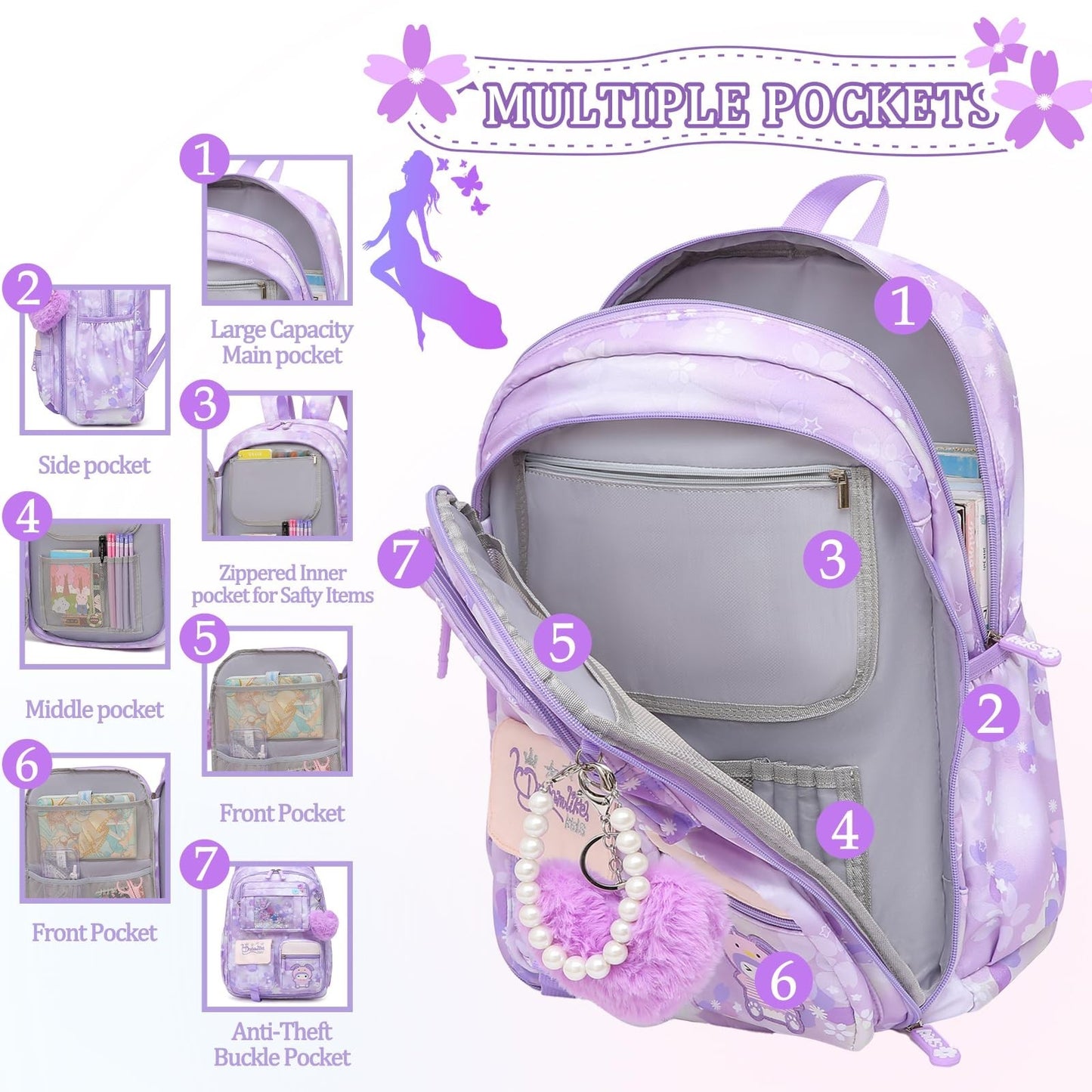 Stylish Girls School Backpack   17" Splash Proof Book Bag with Multiple Pockets2