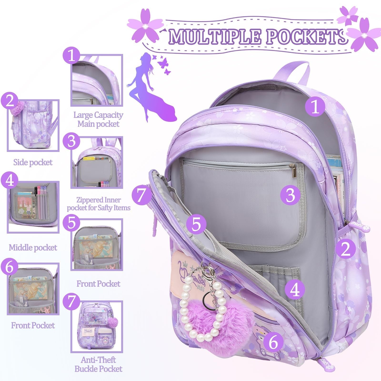 Stylish Girls School Backpack   17" Splash Proof Book Bag with Multiple Pockets2