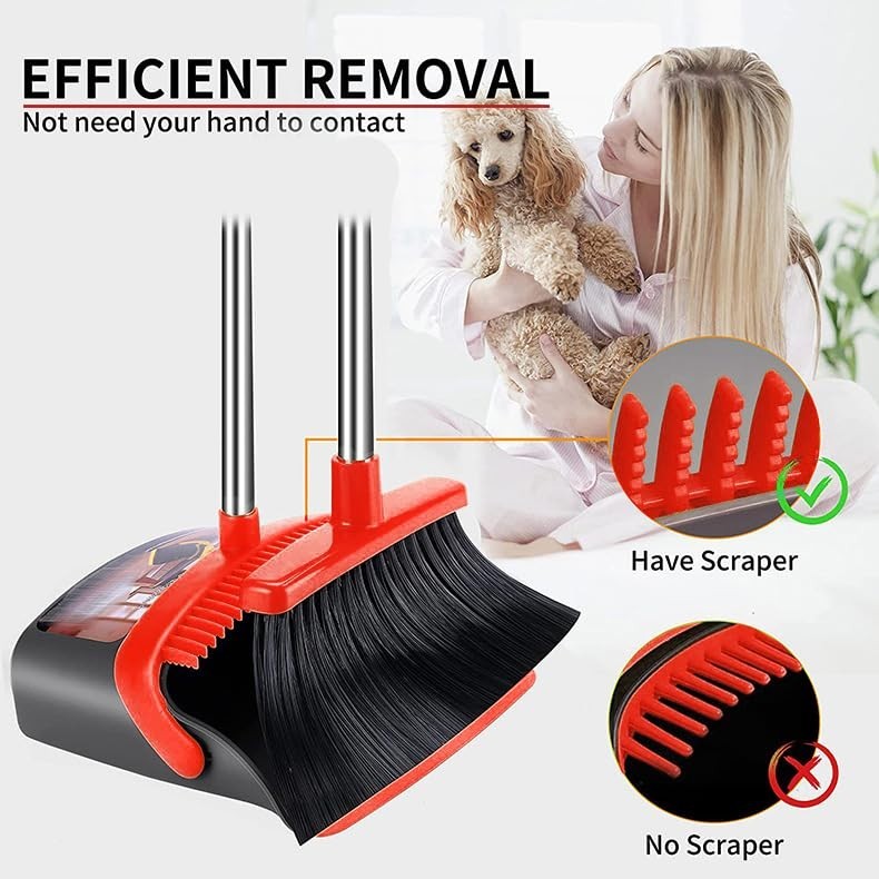 2-Pack Broom & Dustpan Set - 52" Long Handle, Self-Cleaning Teeth, Indoor/Outdoo2