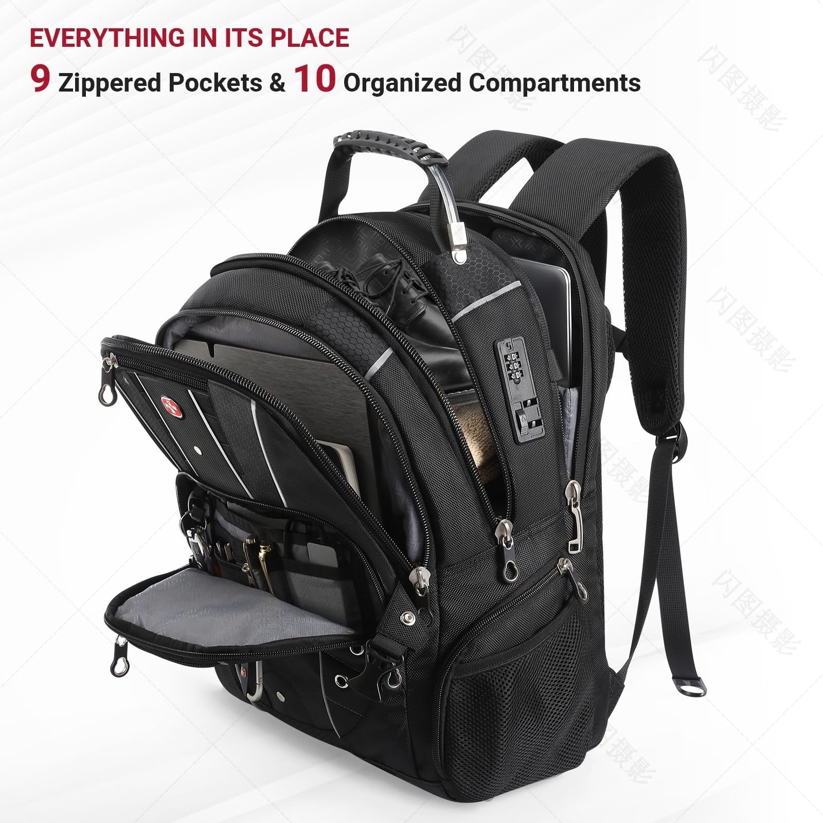17" Laptop Backpack, USB C Charging, Anti Theft, Large Capacity, Multi Compartme3