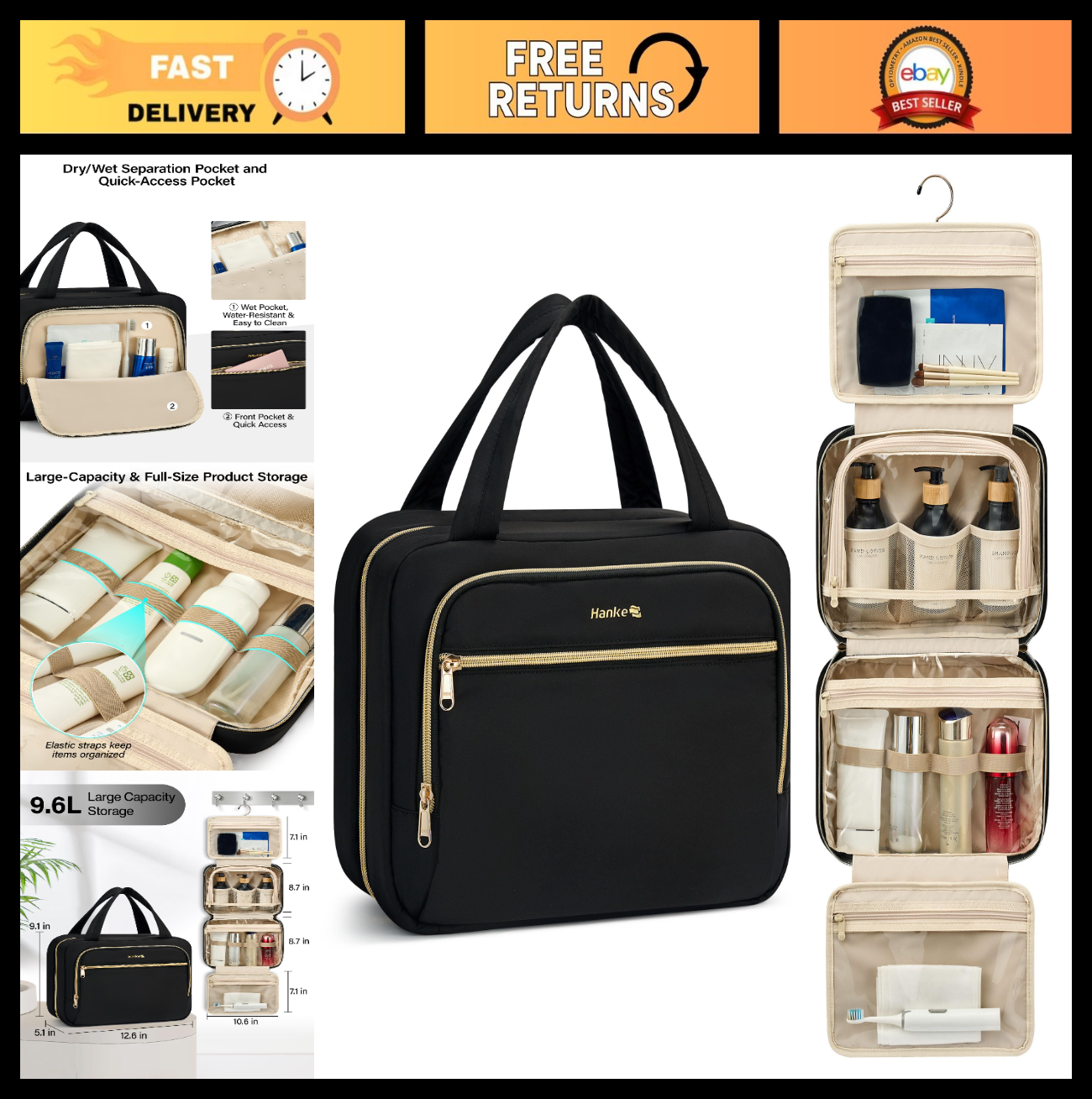 Portable Hanging Travel Toiletry Bag for Women | Leak-Proof, Water Resistant, Ea0