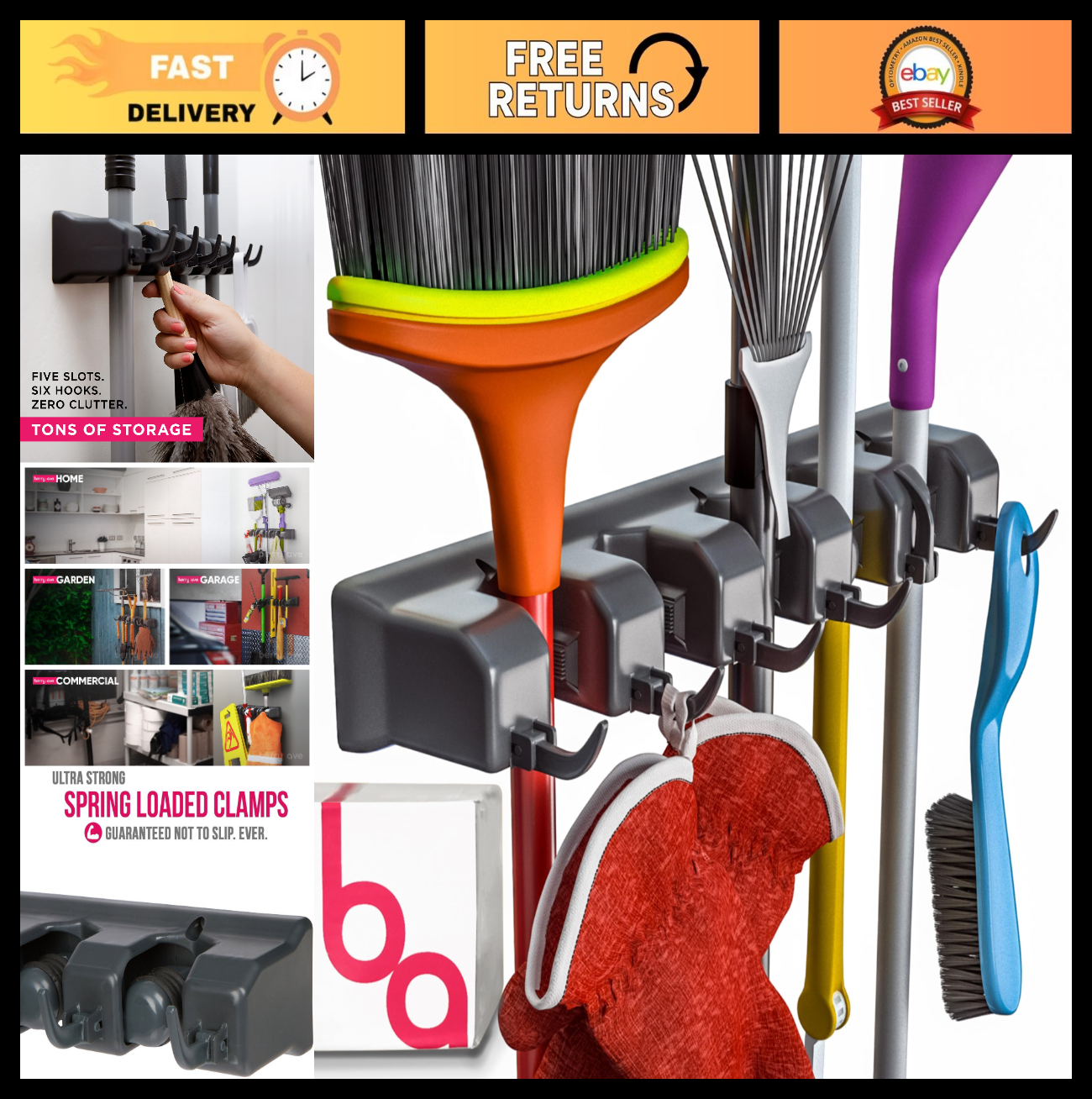 Wall Mount Mop & Broom Holder - Garden Tool Organizer, Utility Closet Hook (2 Pa0
