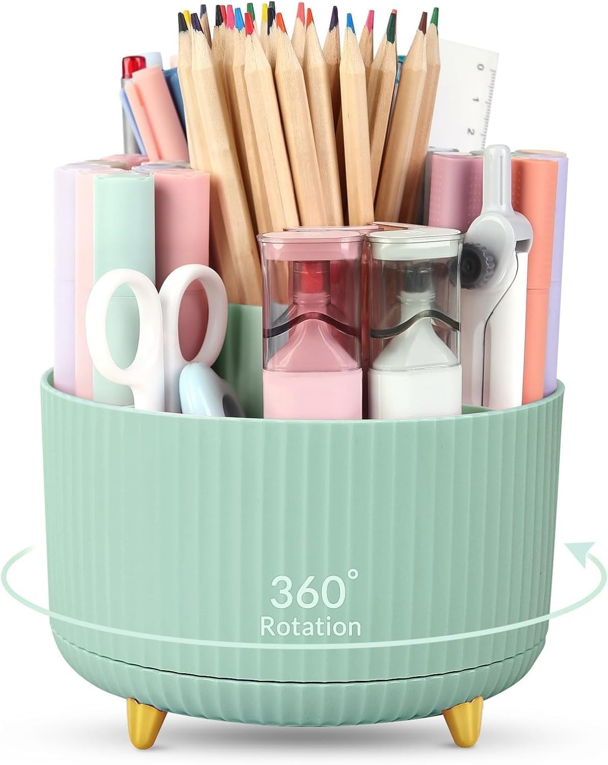 360° Rotating Desk Organizer   Dual Purpose Pencil Holder, 5 Slot Cup for Home,1