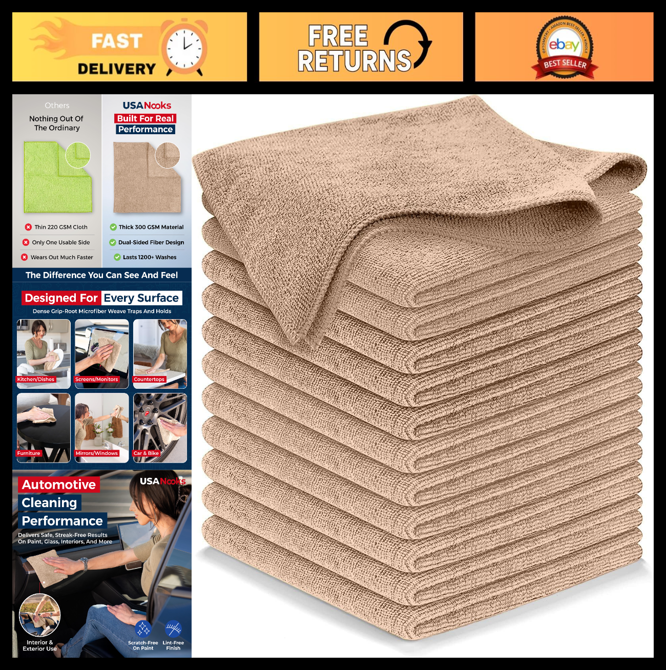 Ultra Absorbent Microfiber Cleaning Cloths 12Pcs 12.5"x12.5" Streak Free Car Tow0