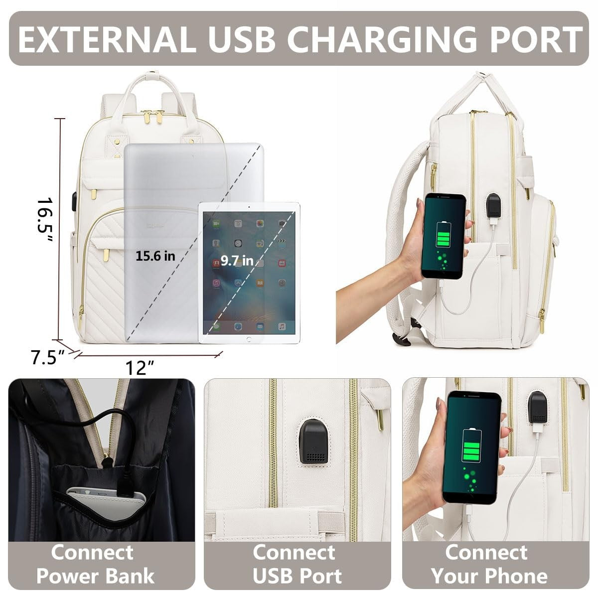 Stylish 15.6" Laptop Backpack for Women   Waterproof Travel Bag with USB Charger3