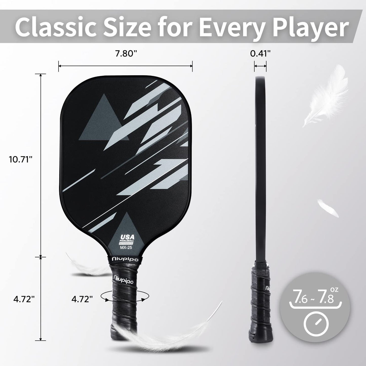 Pickleball Paddle Set of 2 or 4 - USAPA Approved, Fiberglass, Lightweight, with4