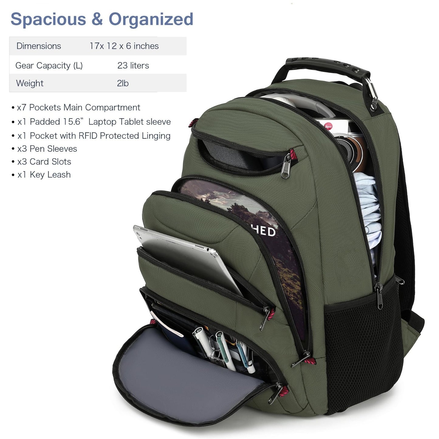 15.6" Waterproof Laptop Backpack with USB Port, Anti Theft Travel Bag for Work &1