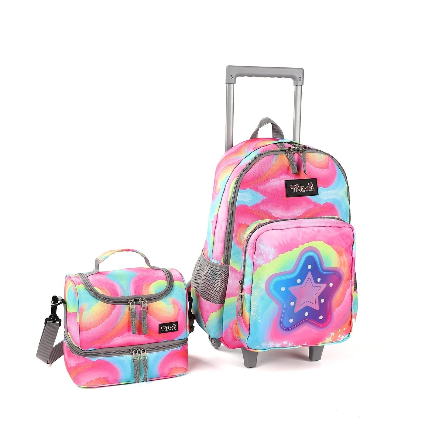 Wheeled Kids Backpack 18" with Lunch Bag, Double Handle Rolling Backpack, Starli1