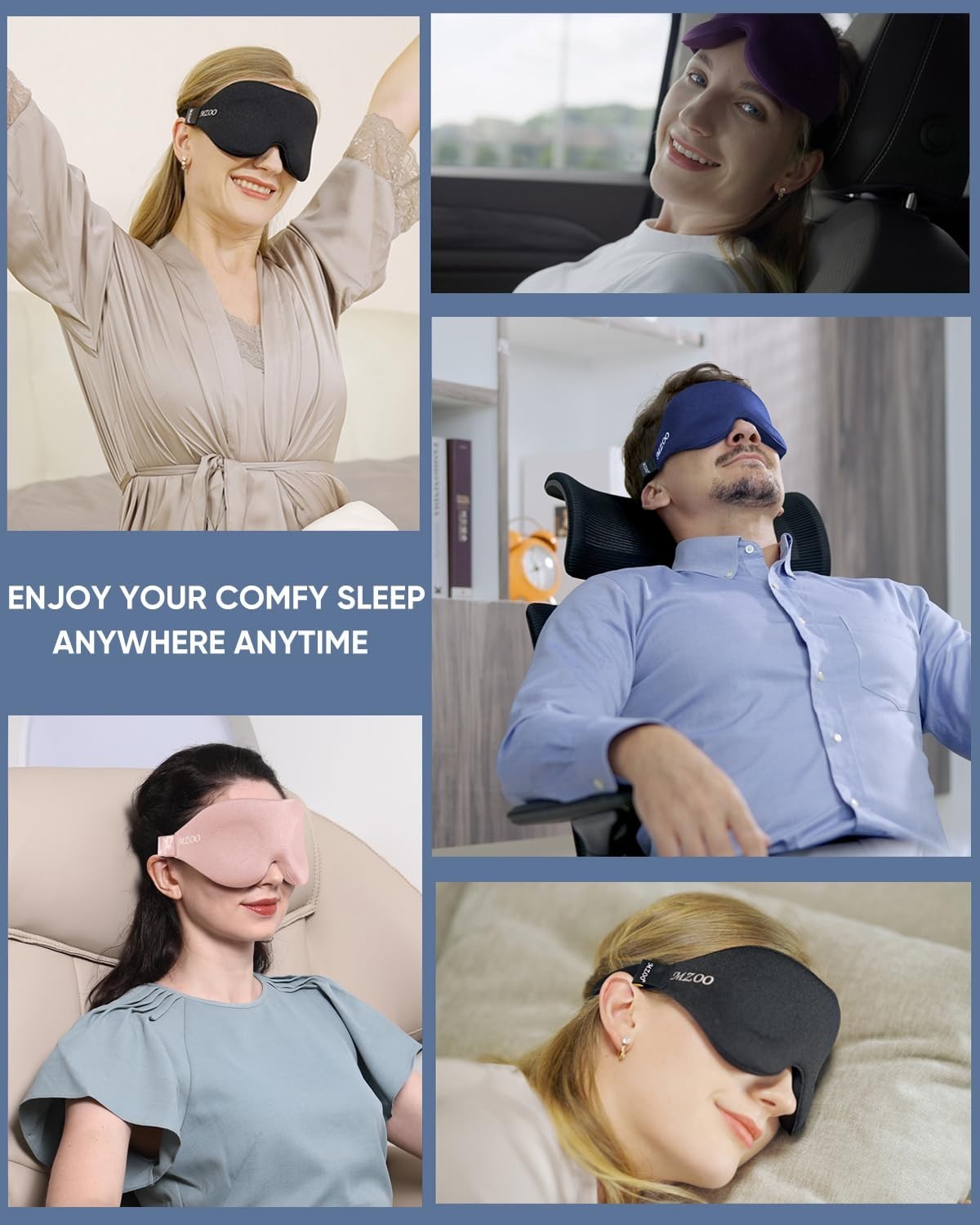 Luxury Sleep Mask - 3D Contoured, Light Blocking, Adjustable, Breathable, Travel5