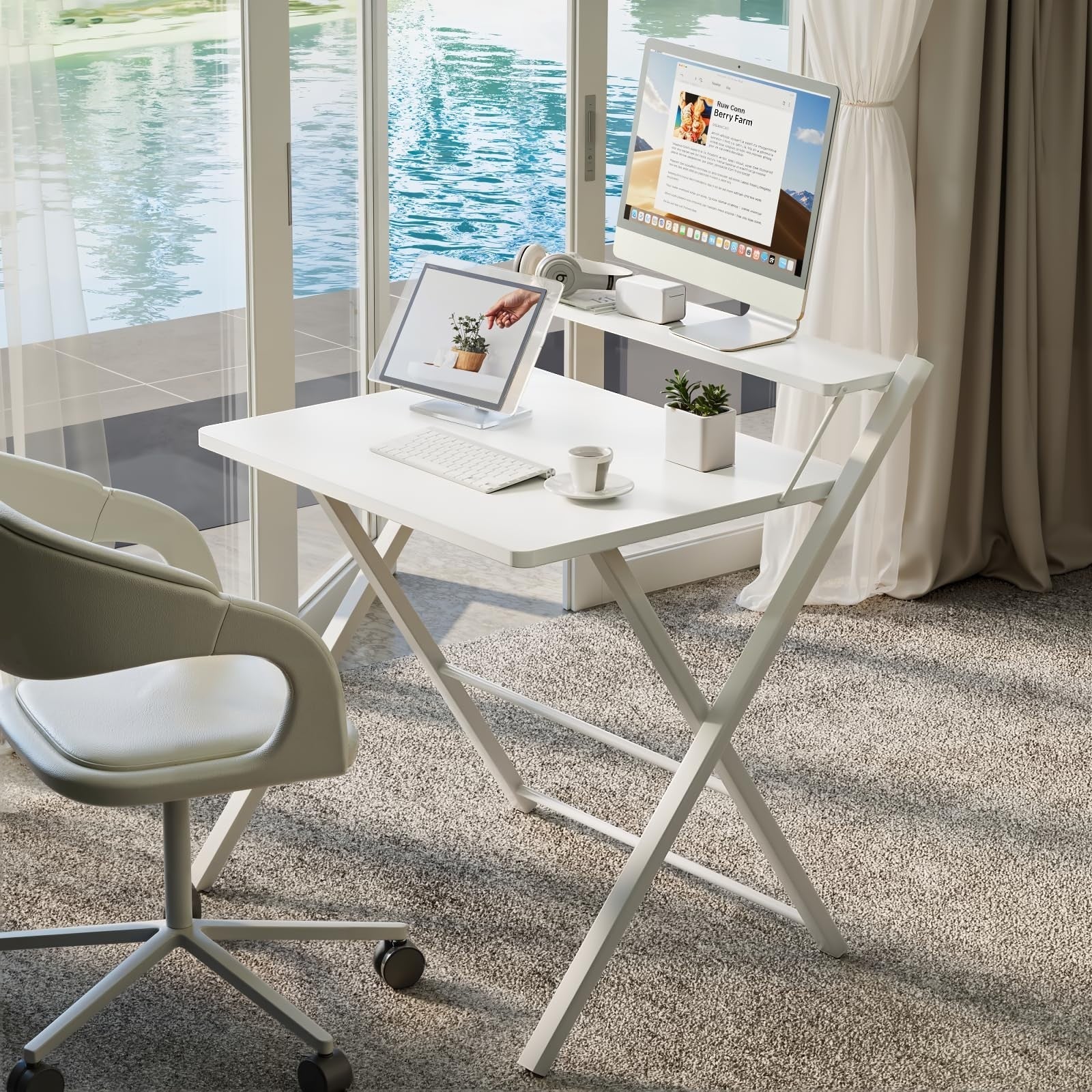 Compact Folding Desk with Shelf - Space-Saving Portable Laptop Table for Home Of2
