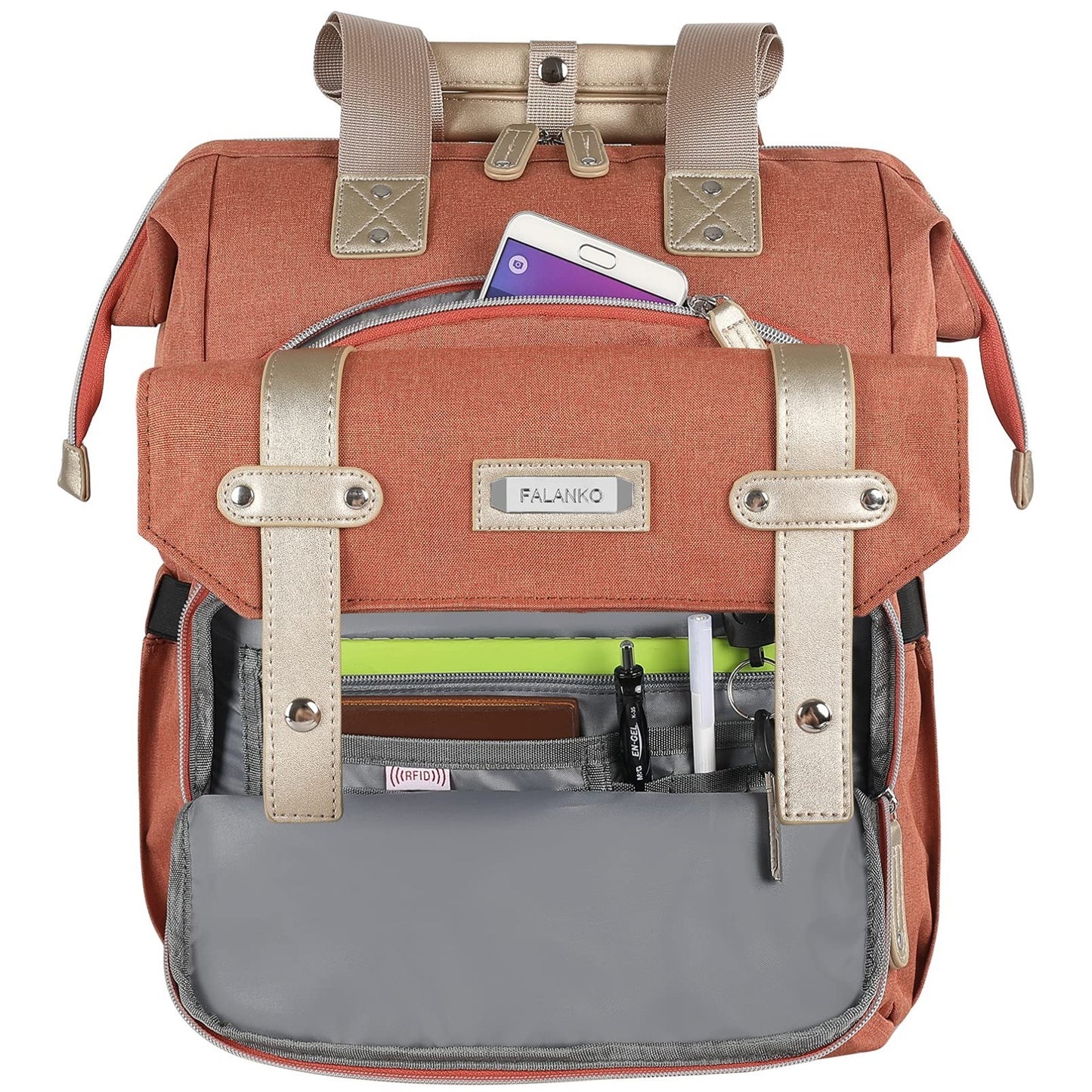 Waterproof 15.6" Laptop Backpack for Women, Large School Bag, RFID Anti Theft Or4