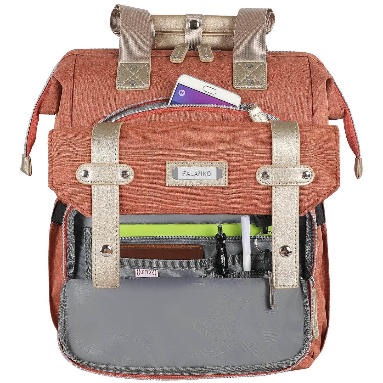 Waterproof 15.6" Laptop Backpack for Women, Large School Bag, RFID Anti Theft Or4