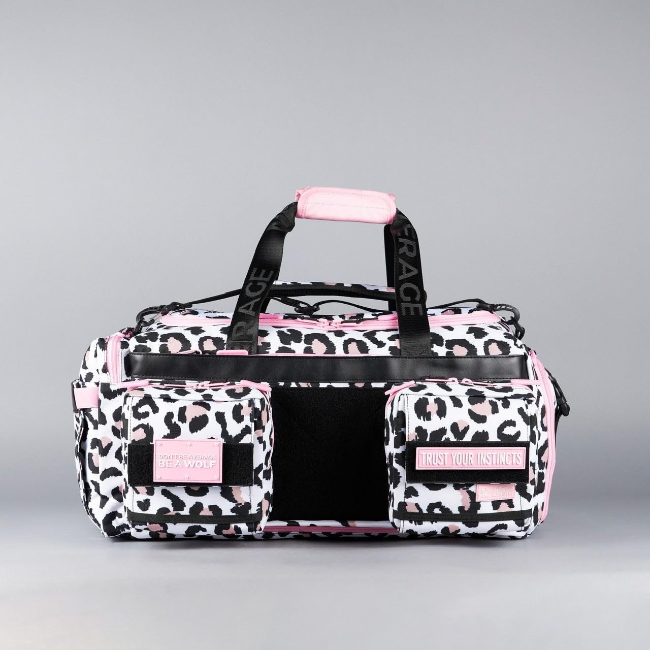 Ultimate 40L Gym Travel Duffle Bag with Rigid Frame   Leopard Pink Zip Design9