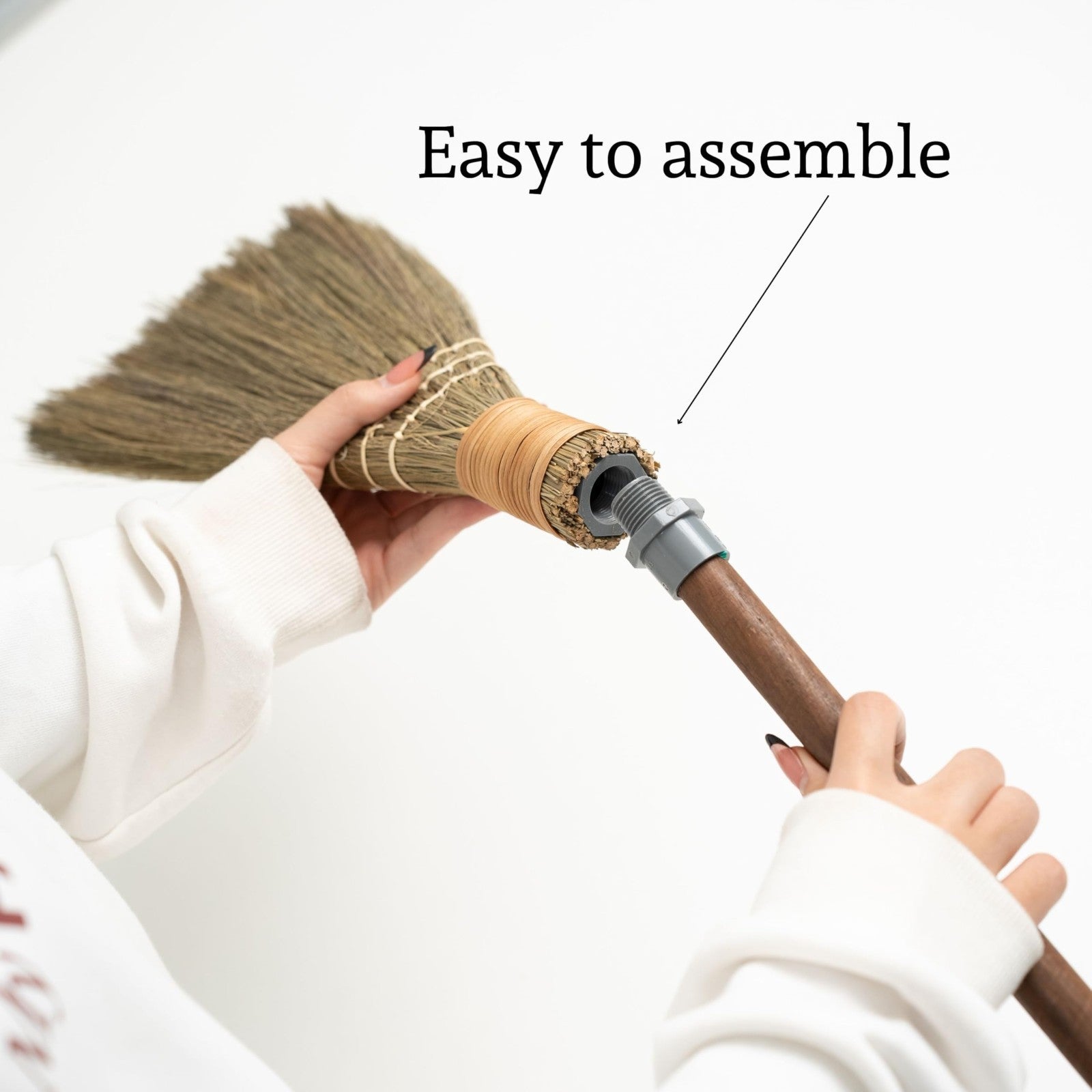 Natural Straw Whisk Broom with Brown Handle - Soft Indoor/Outdoor Cleaning Tool,4
